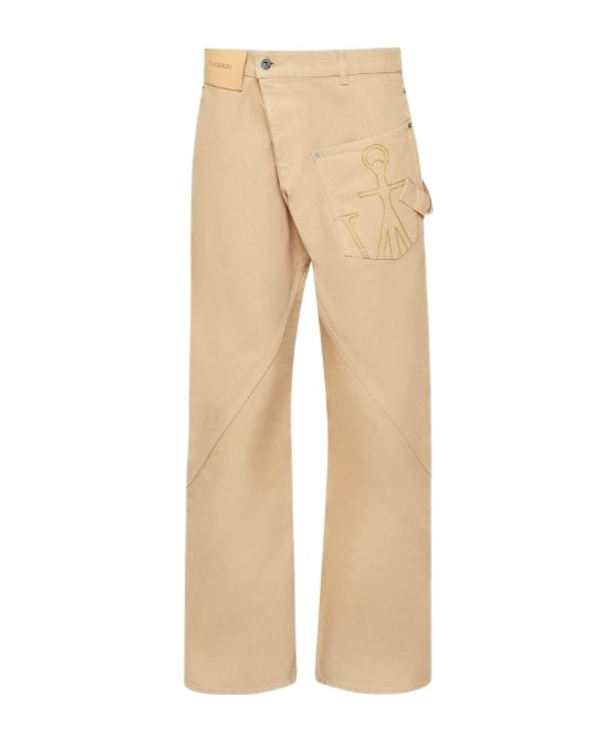 Jw Anderson Mens Twisted Workwear Panelled Wide-leg Cotton Trousers Flax In Nude
