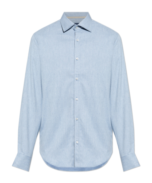 Paul & Shark Herringbone Cotton Shirt In Blue