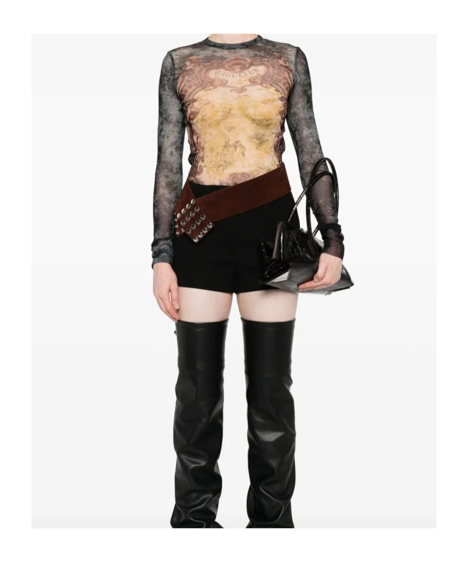 Jean Paul Gaultier Baroque-print Mesh T-shirt In Blue