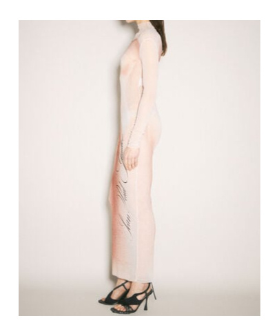 Shop Jean Paul Gaultier Le Classique Turtleneck Mesh Long Dress In Nude