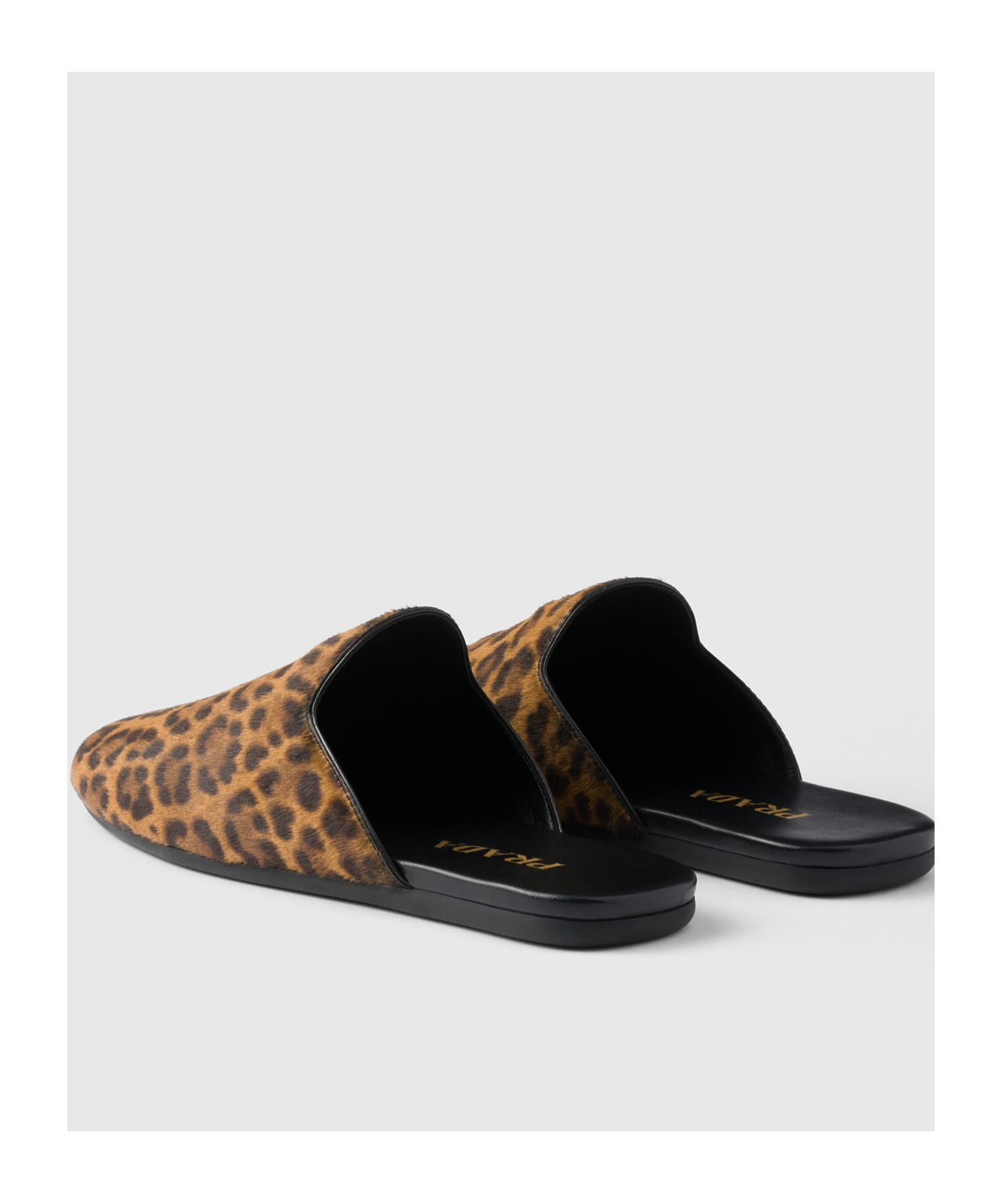 Prada Leopard Calf Hair Flat Mules In Honey-colored