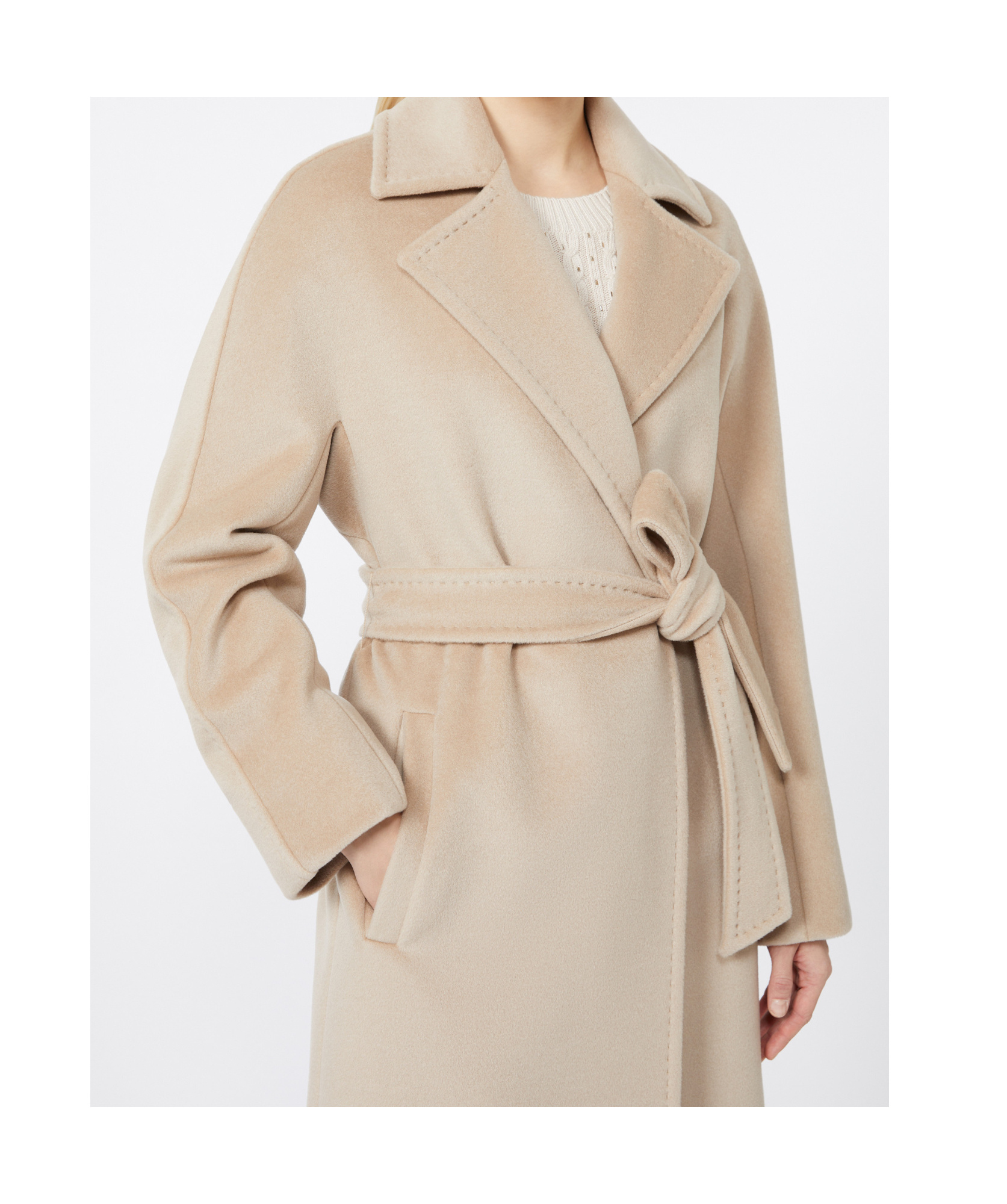 Max Mara Studio Long-sleeved Belted Coat In Neutral