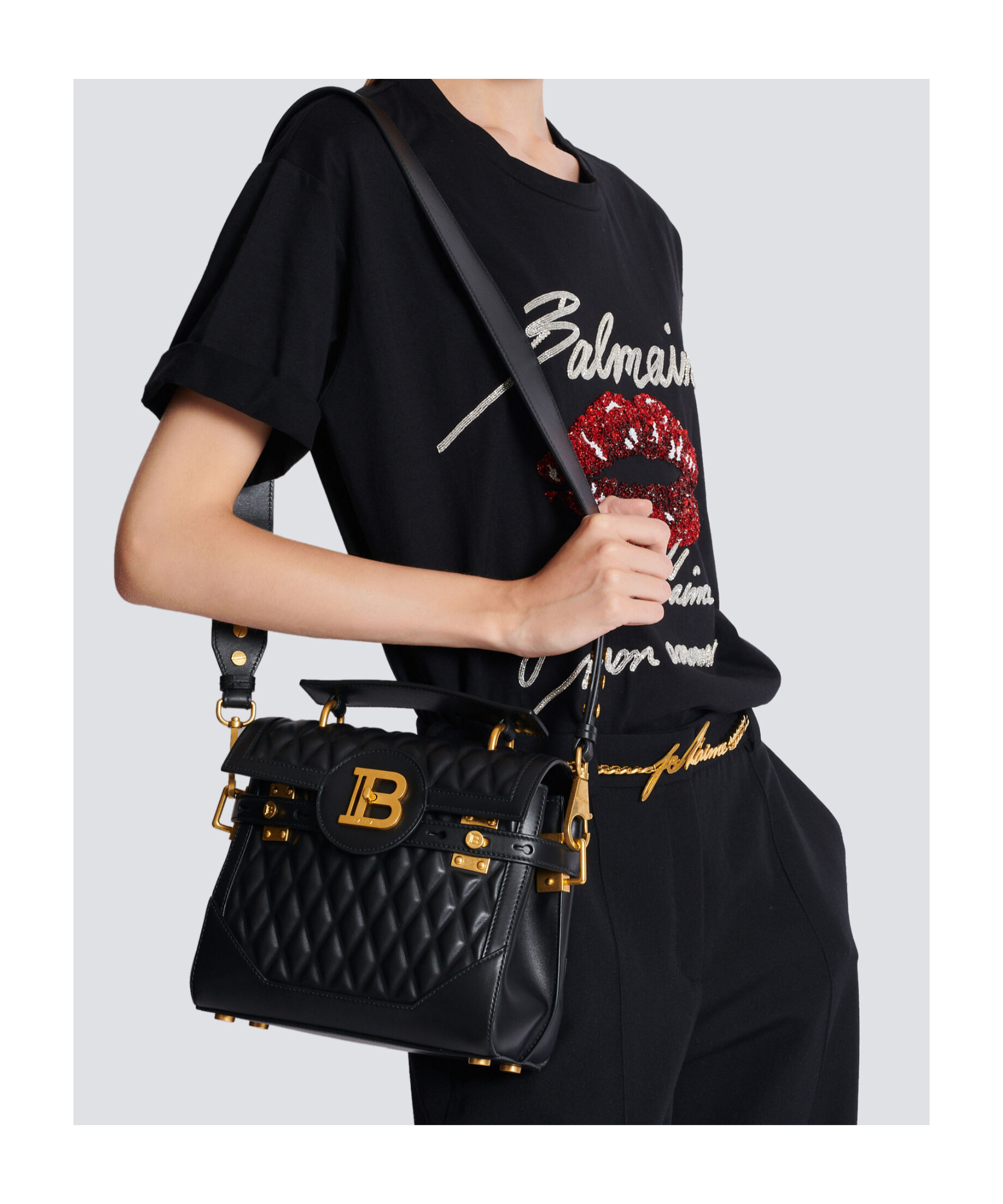 BALMAIN B-BUZZ 23 BAG IN DIAMOND-QUILTED CALFSKIN