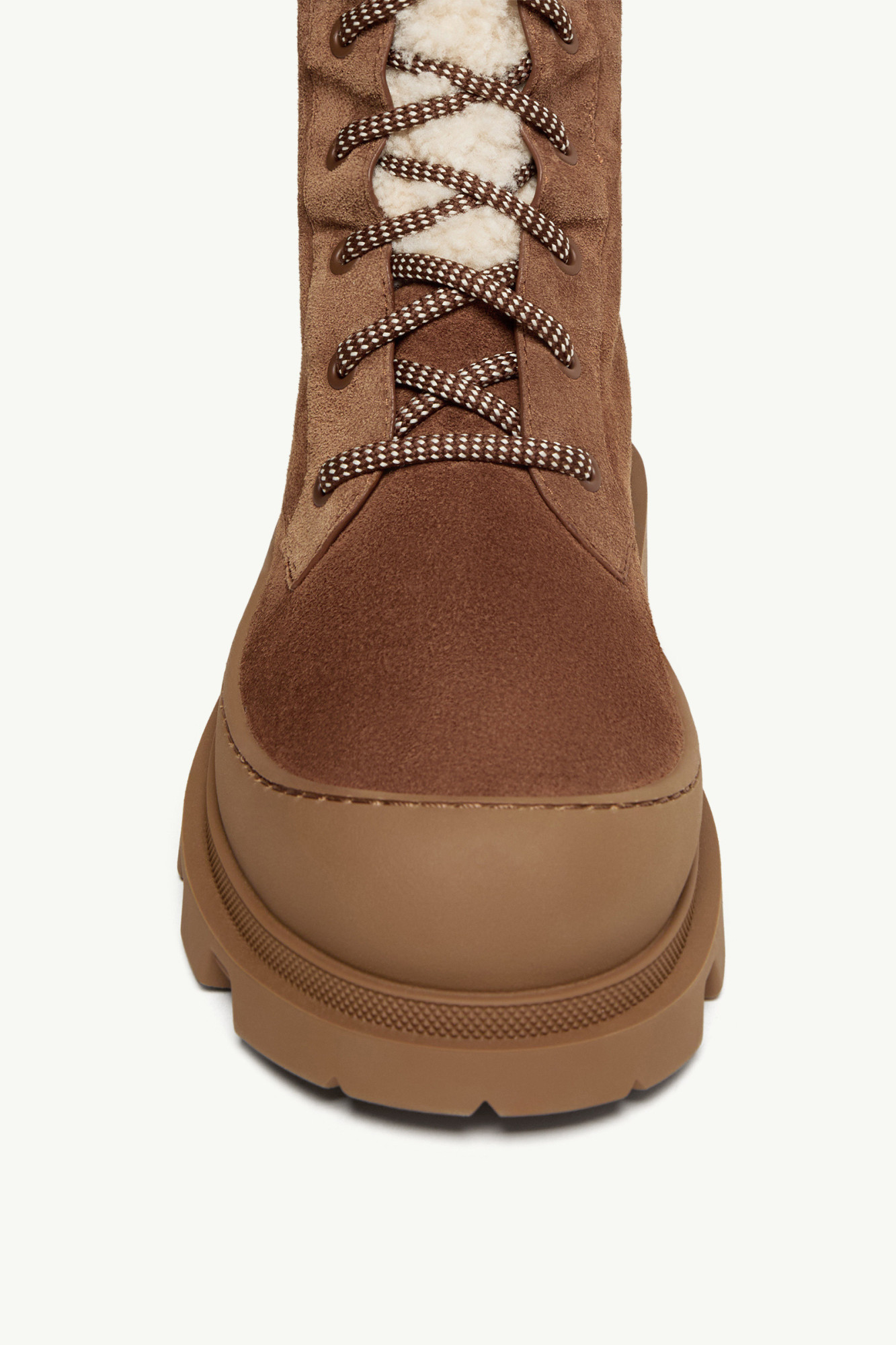 Moncler Vera Shearling Lace-up High Boots In Brown