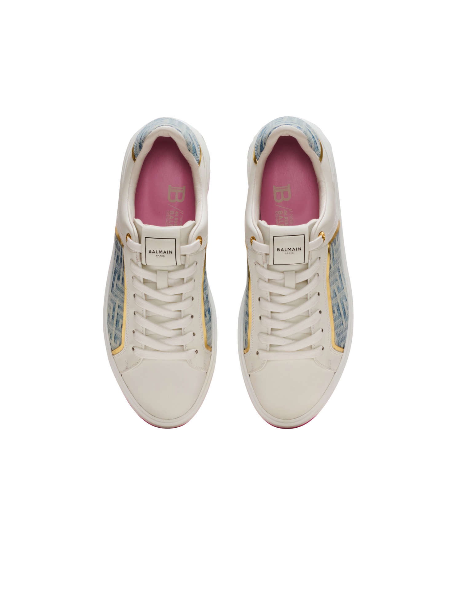Balmain B-court Panelled Leather Sneakers In White