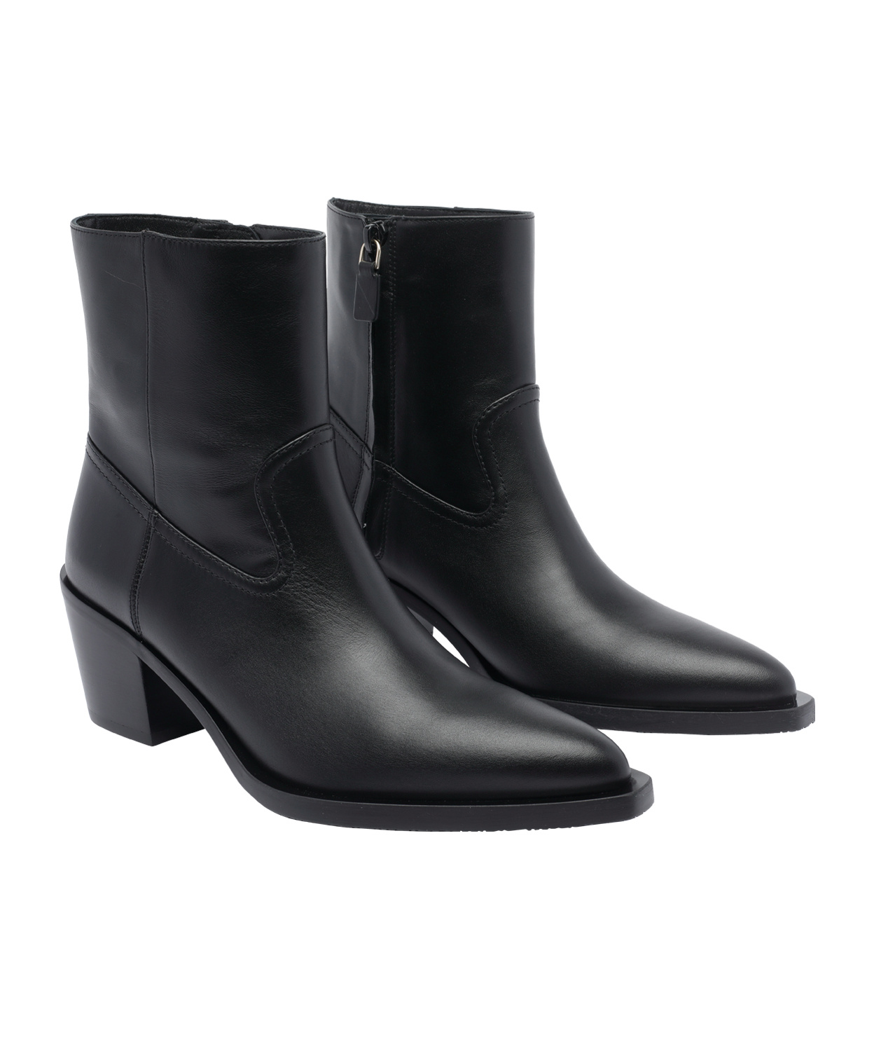 Stuart Weitzman Leather Block Heel Ankle Boots With Pointed Toe