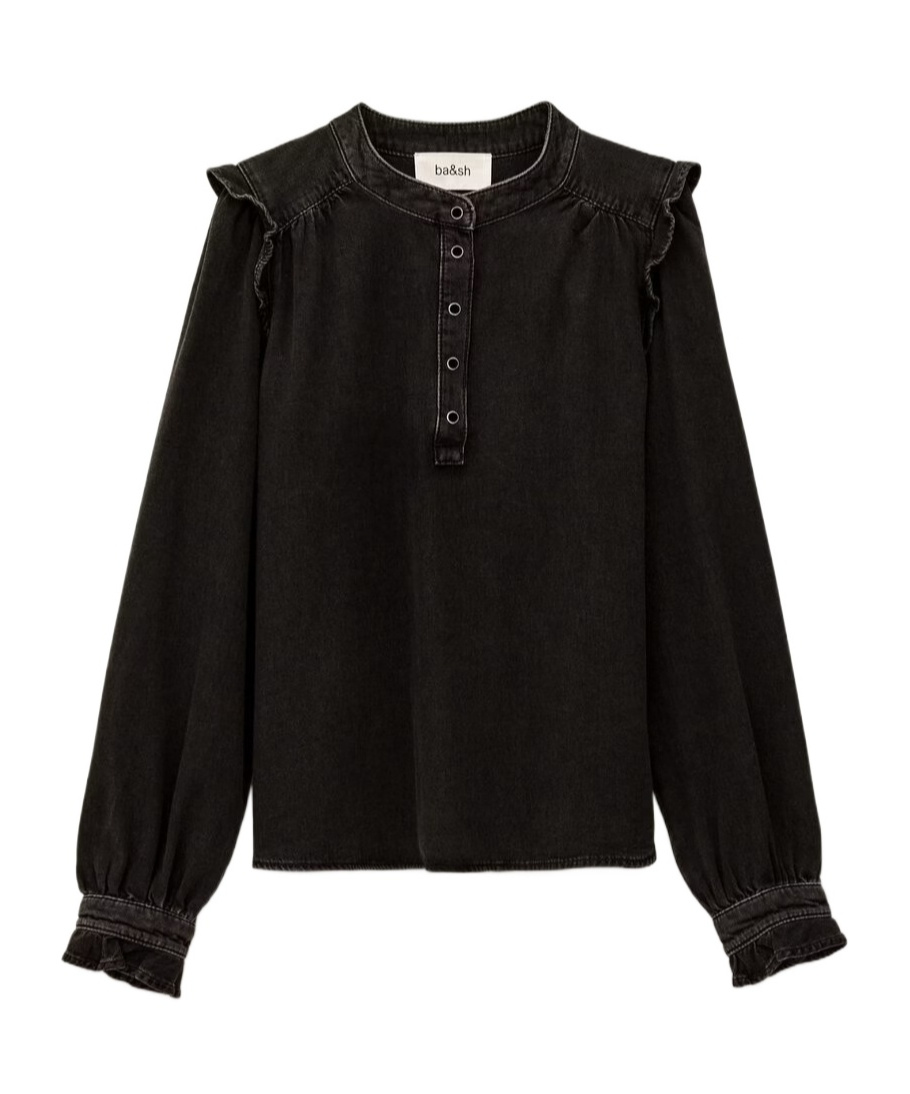 Bash Ruffled Long-sleeved Blouse In Black