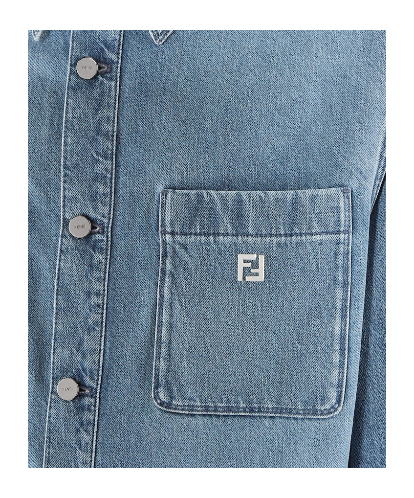 Fendi Light Blue Denim Shirt In Blue