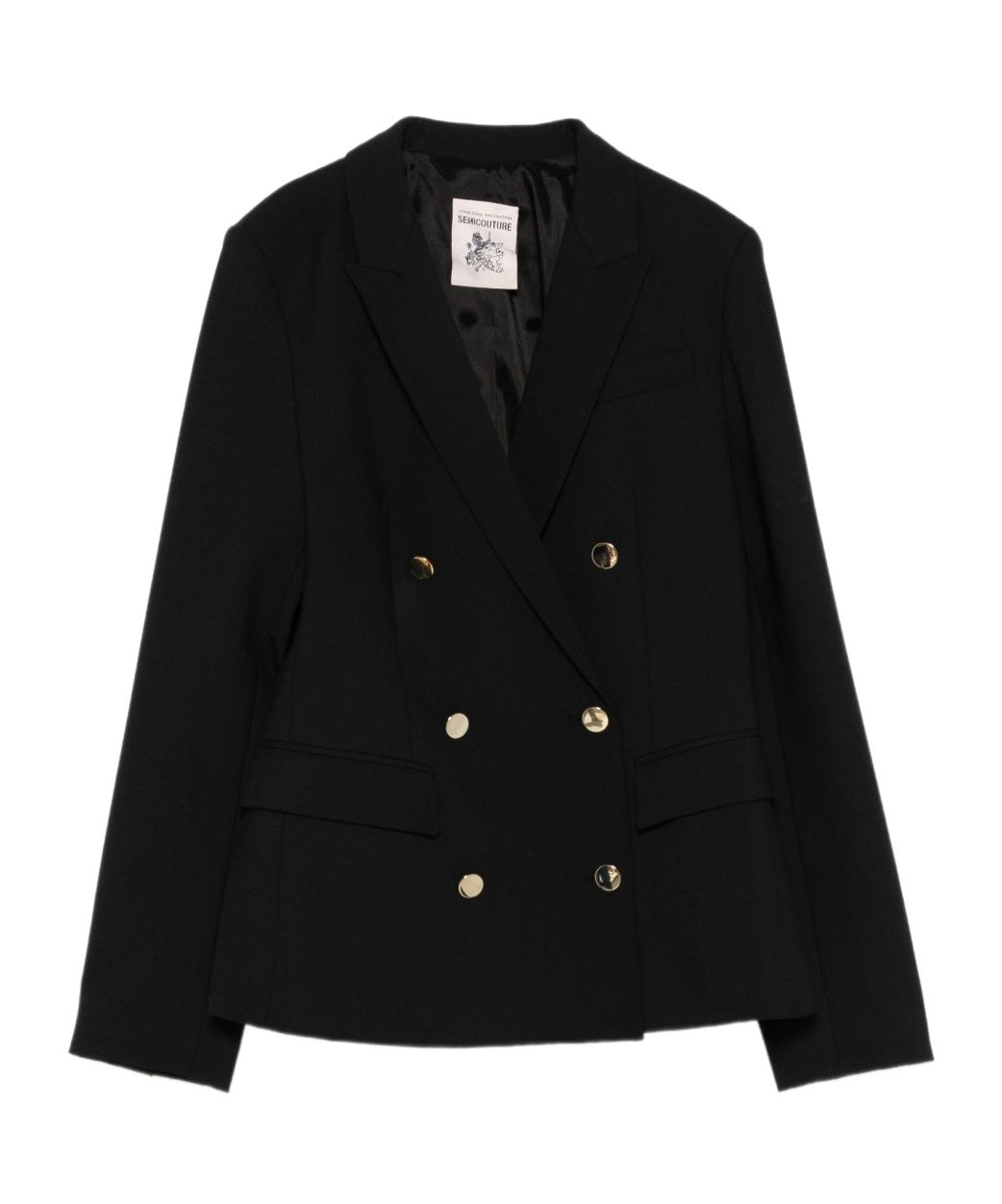 Semicouture Tailored Double-breasted Blazer With Gold-tone Buttons In Black