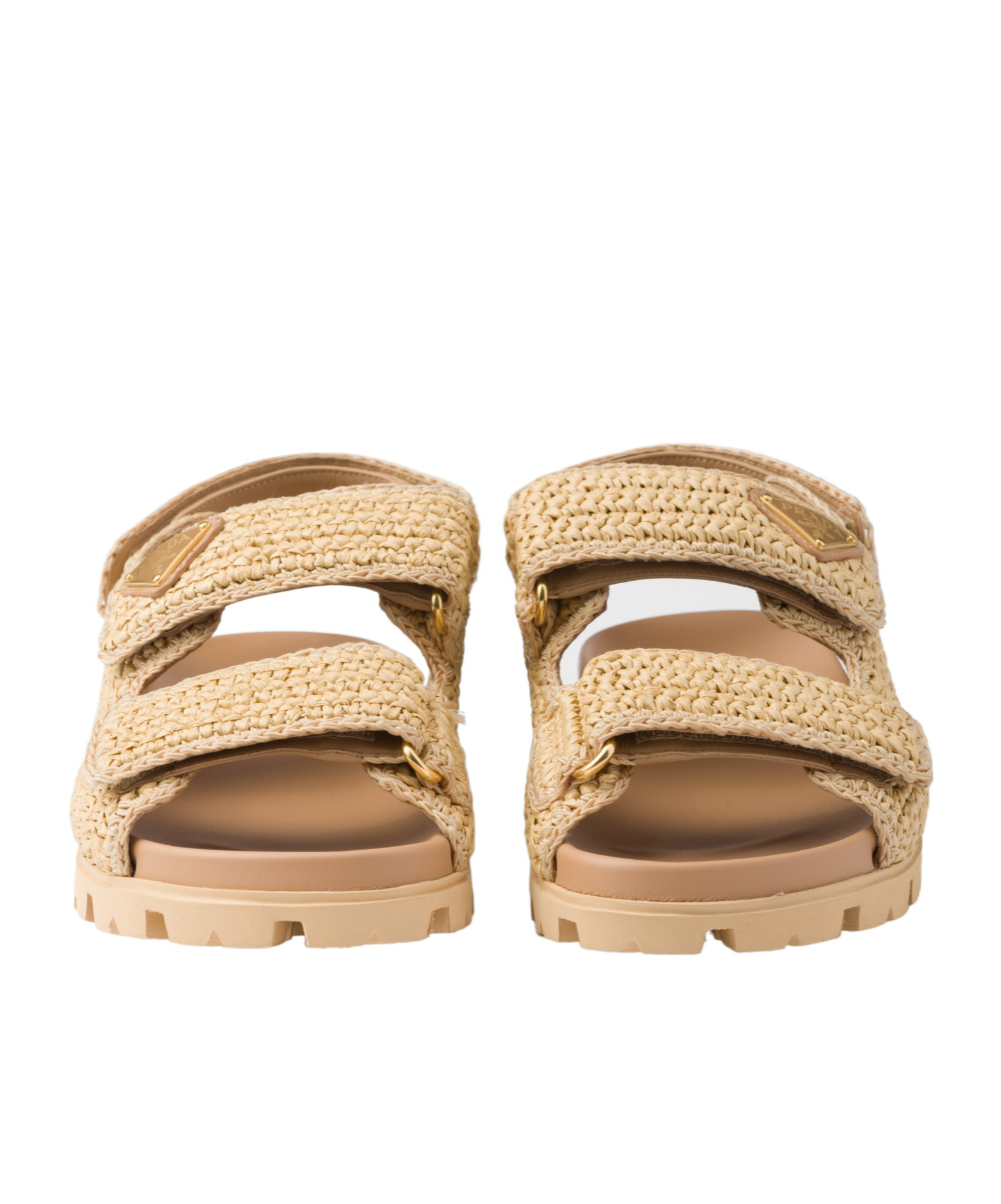 Prada Woven Design Sandals With Adjustable Straps And Chunky Sole In Nude