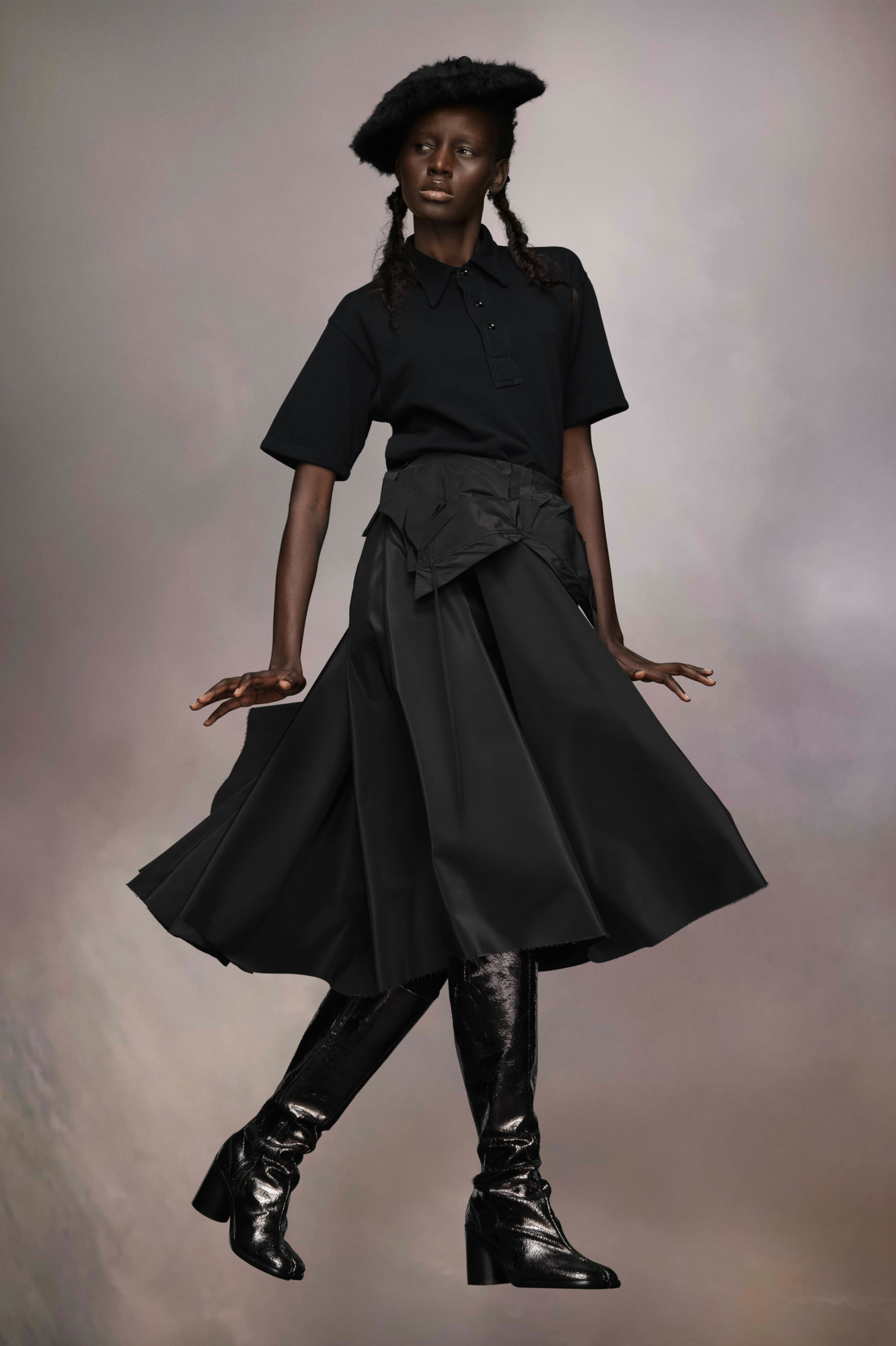 Maison Margiela Deconstructed-waist Nylon Midi Skirt In Black