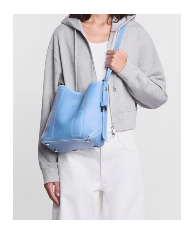 Hogan Cognac Blue Calf Leather Shoulder Bag In Light Blue