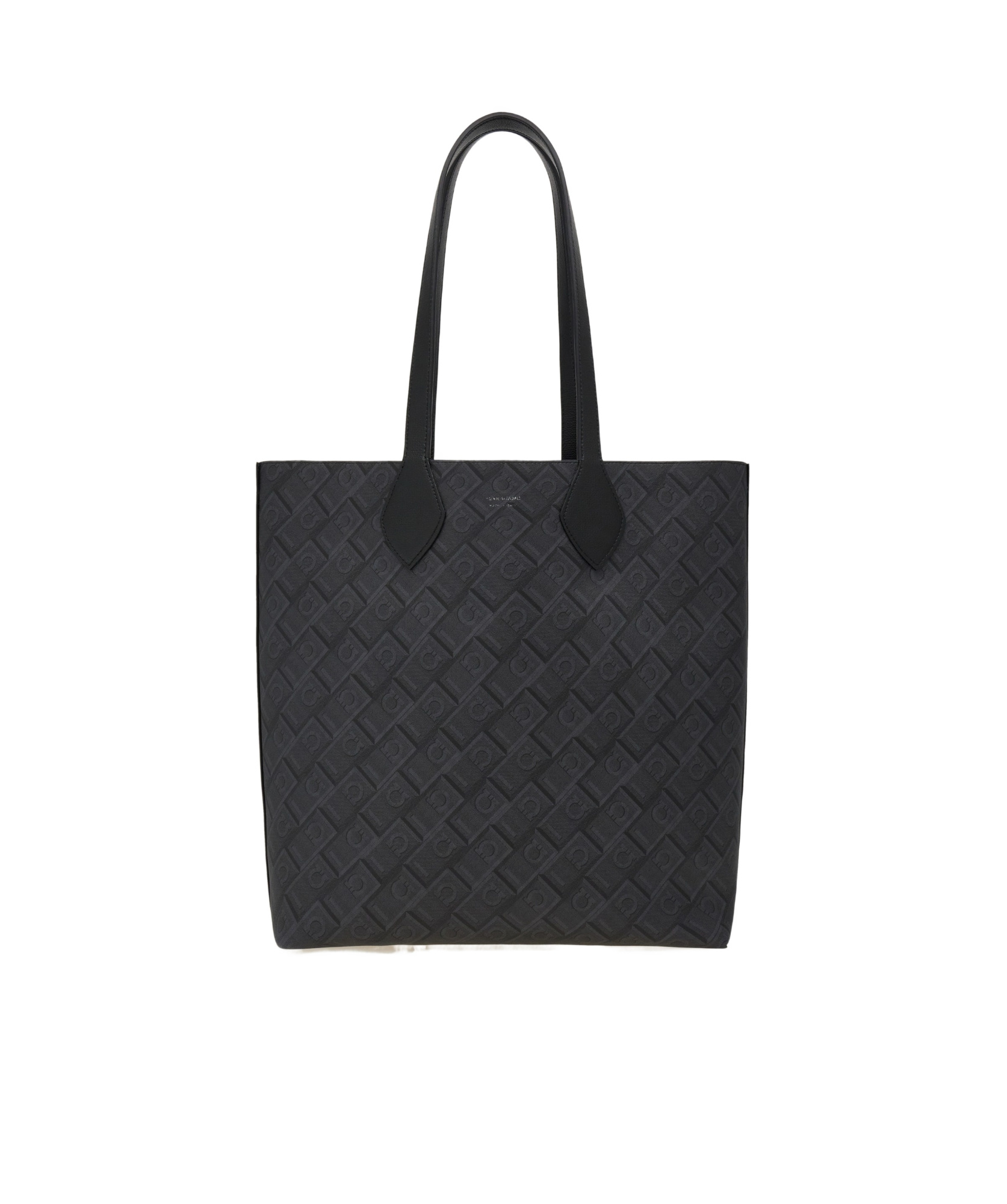 Ferragamo Grained Leather Tote Bag Textured Finish In Black/grey
