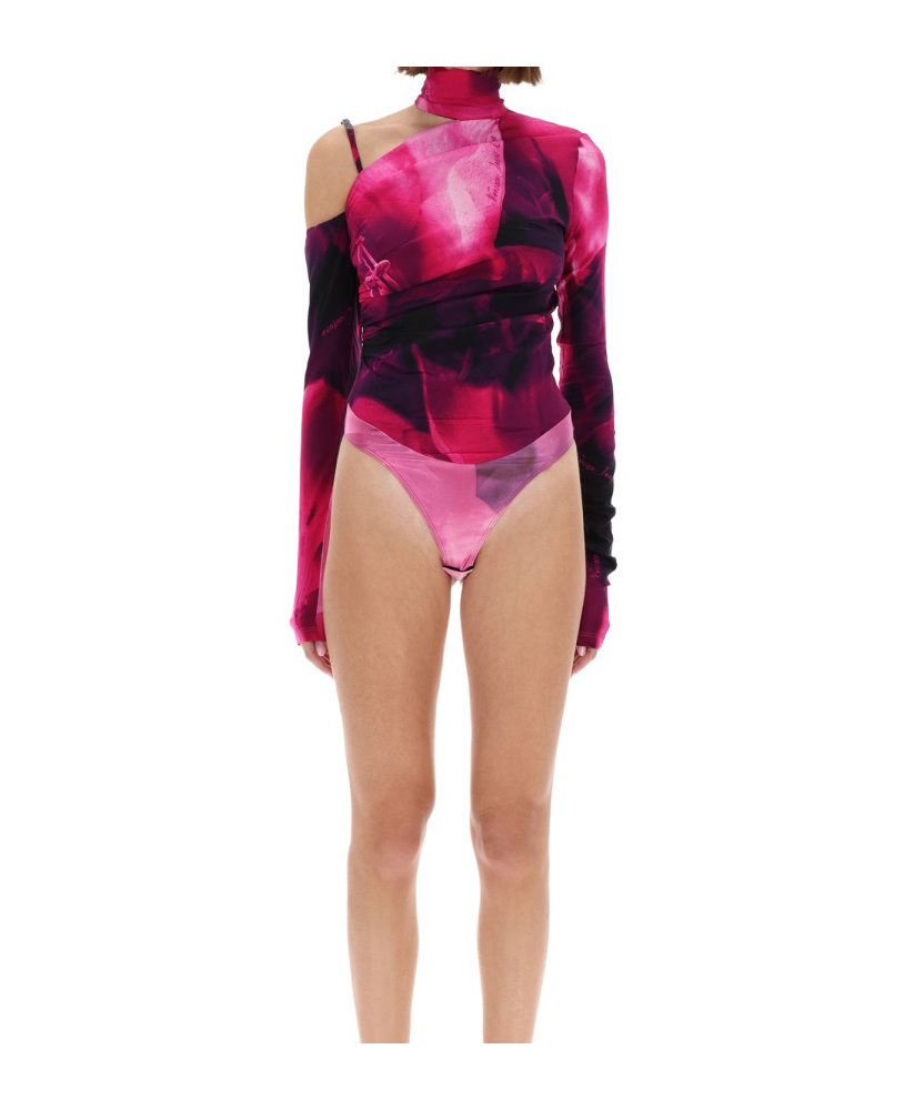 Versace Jeans Floral-print Bodysuit In Brown