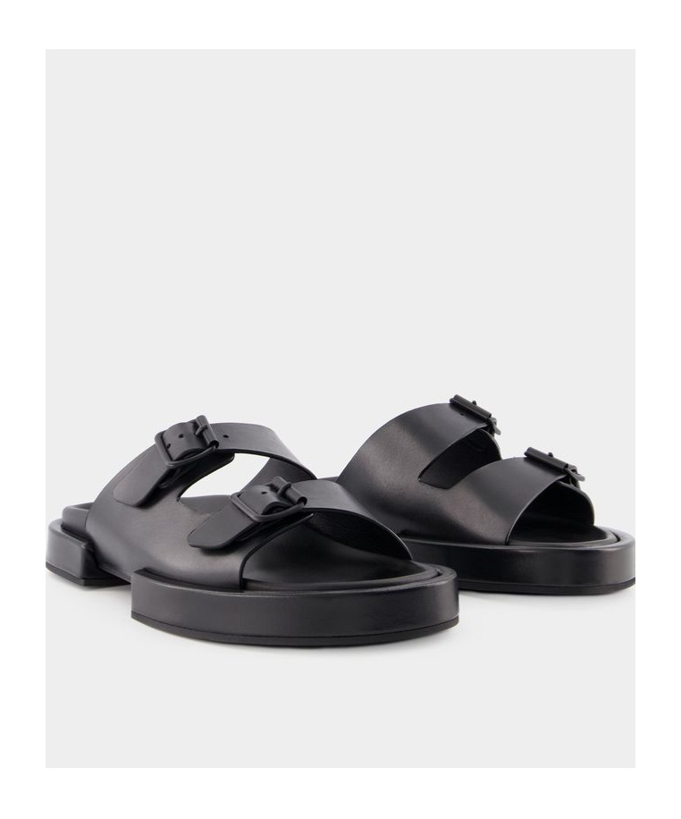 Ann Demeulemeester Henri Block Double Buckle Strapped Sandals In Black
