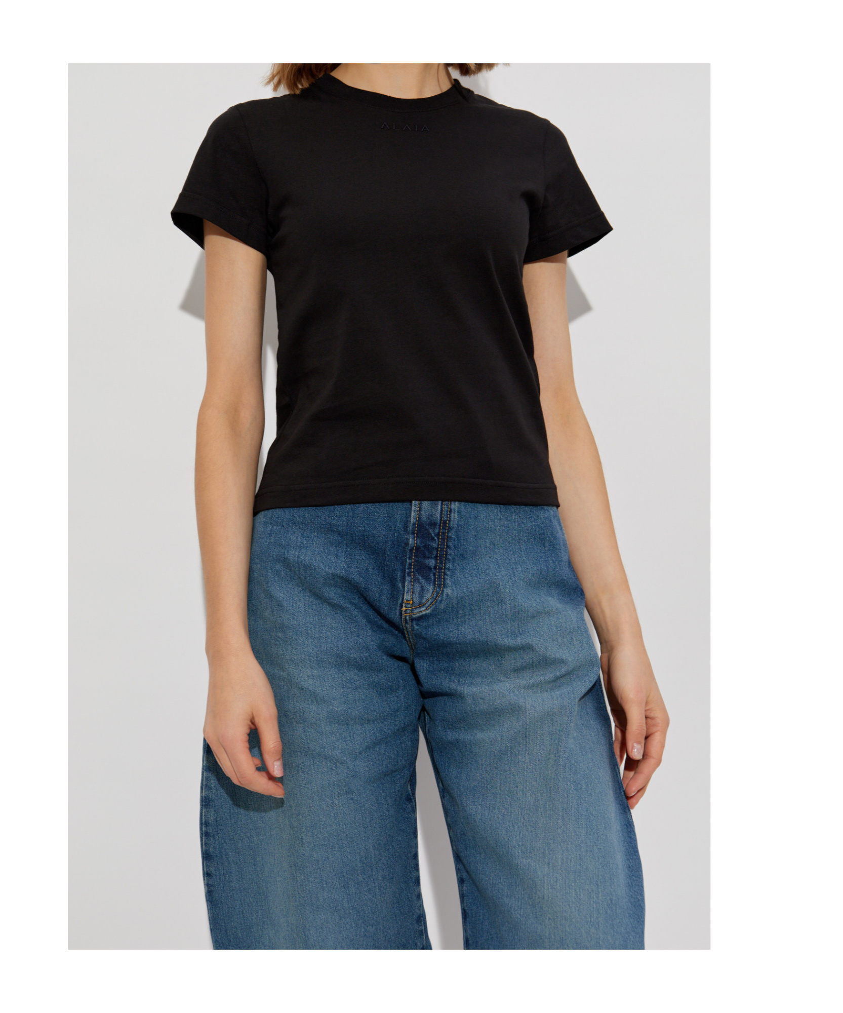 Alaïa Black Cotton T-shirt With Logo In Black