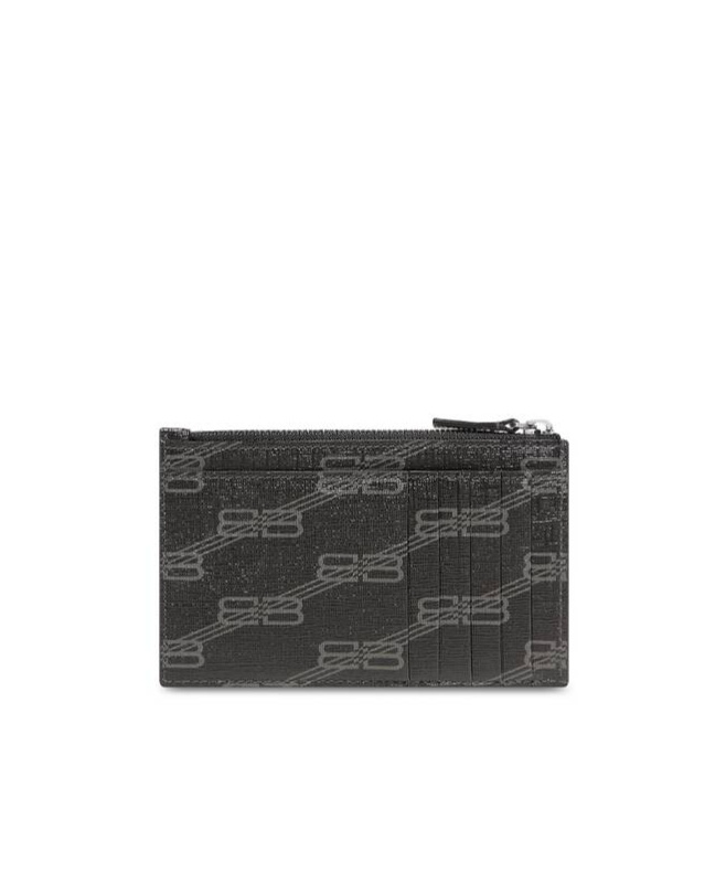 Balenciaga Signature Large Long Coin And Card Holder Bb Monogram Coated Canvas In Black In Black
