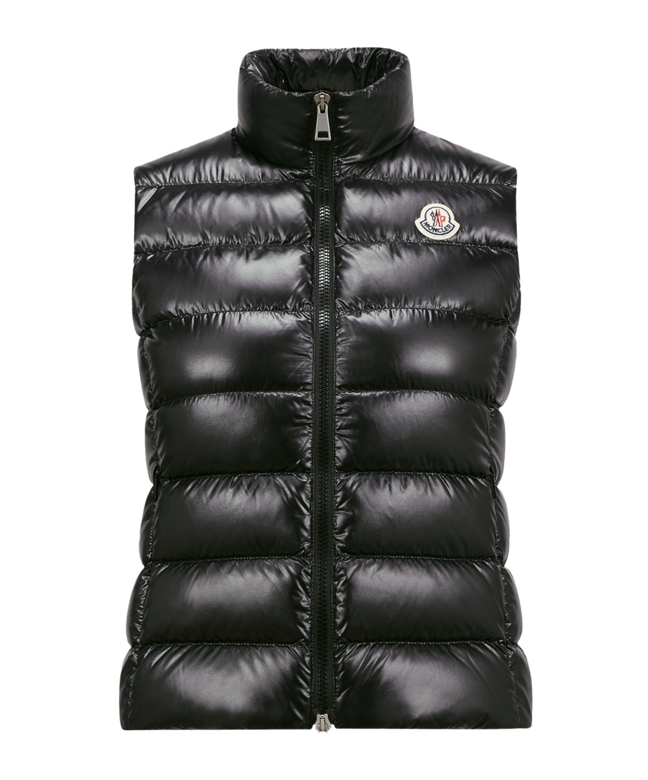 Moncler Womens Full Zipper Sleeveless Puffer Vest Jacket Shiny Black In Black