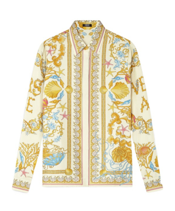 Versace Underwater Barocco Print Silk Shirt