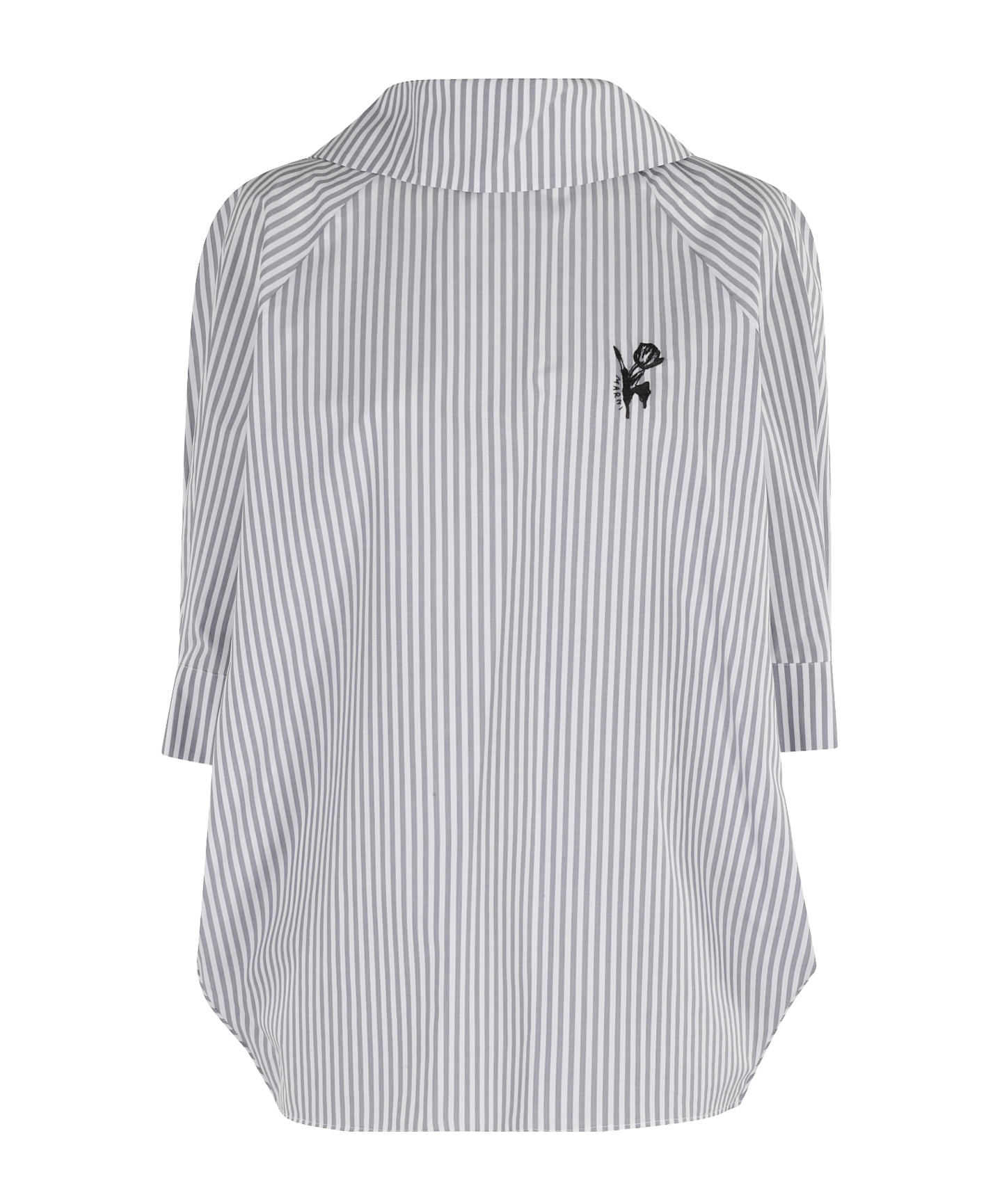 Marni Striped Top With Embroidered Detail And Wide Collar In Blue