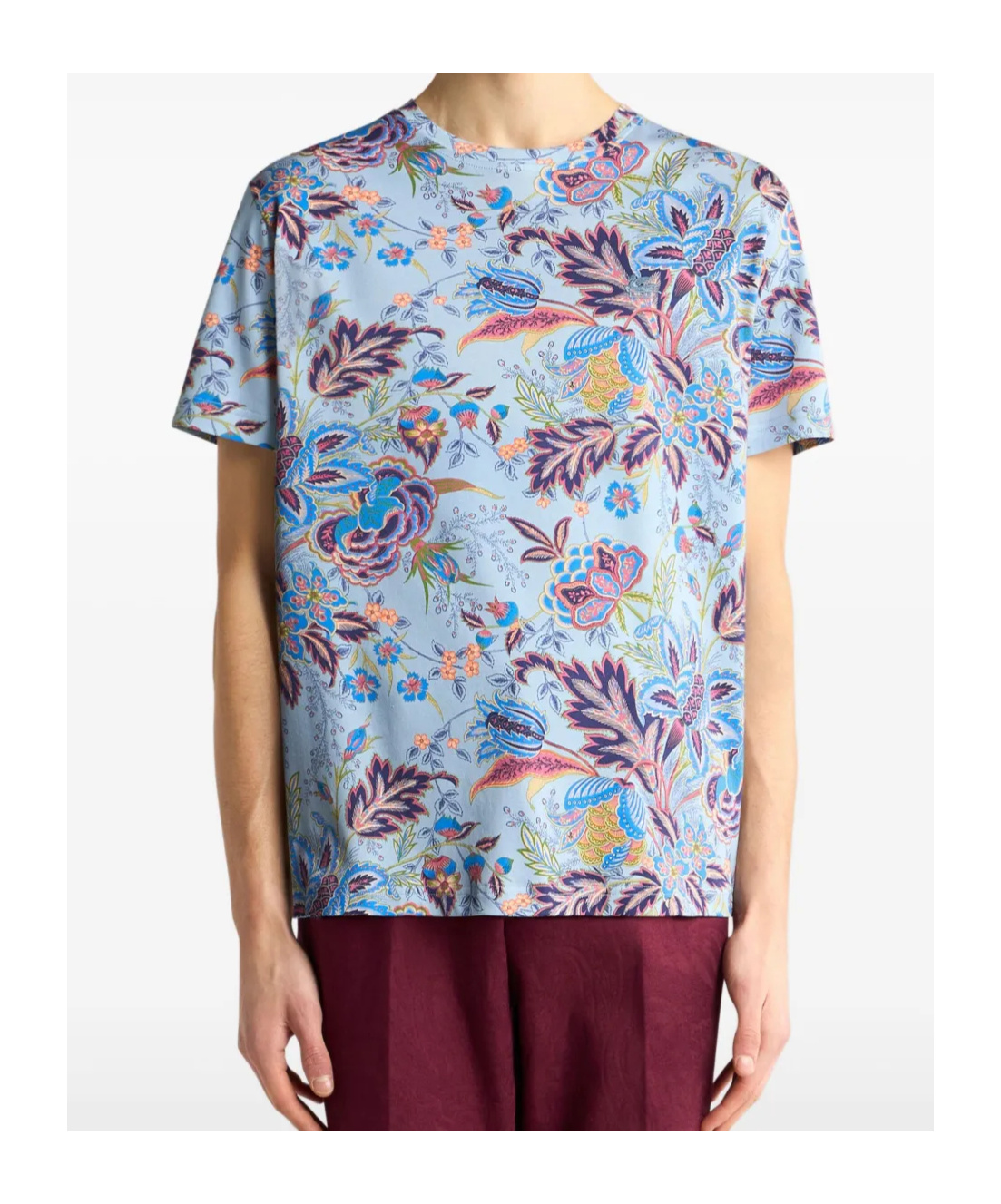 Etro Floral Print Short Sleeve Round Neck T-shirt In Blue