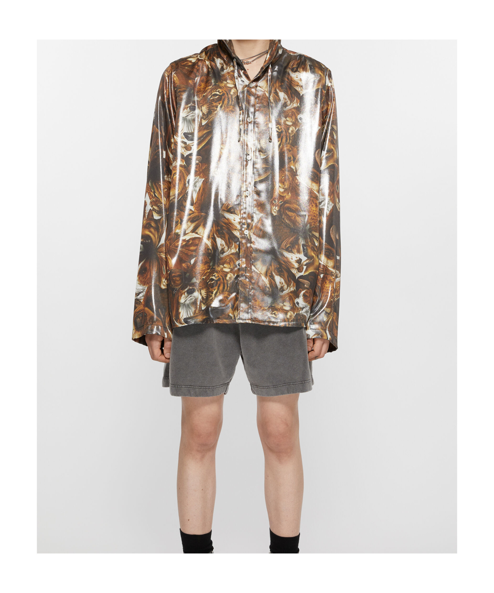 Acne Studios Graphic-print Hooded Lightweight Jacket In Brown