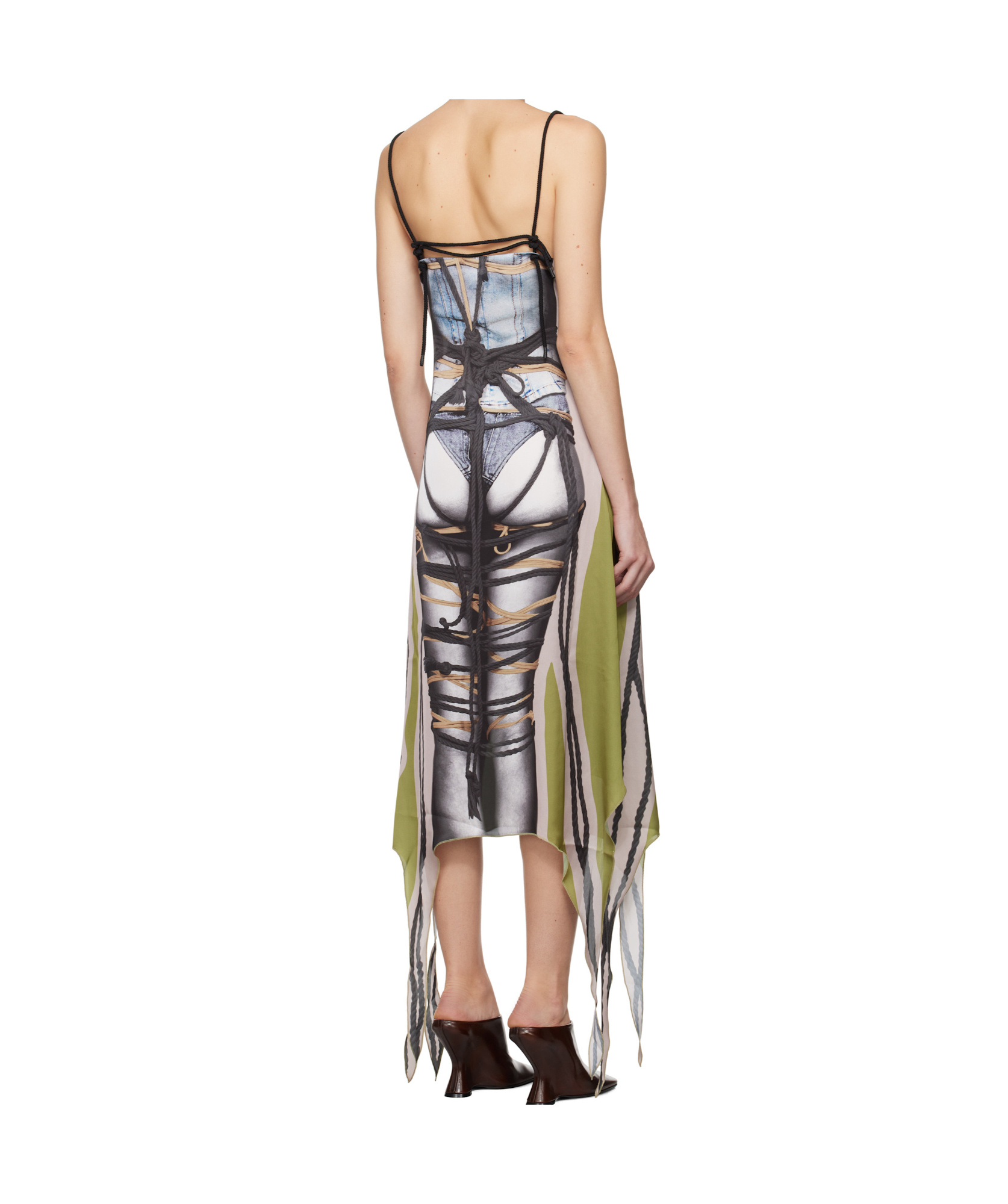 Y/project Multicolor Bondage Print Midi Dress In Nude