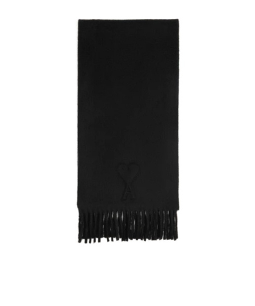 Ami Alexandre Mattiussi Ami Ami De Coeur Fringed Embossed Scarf In Black