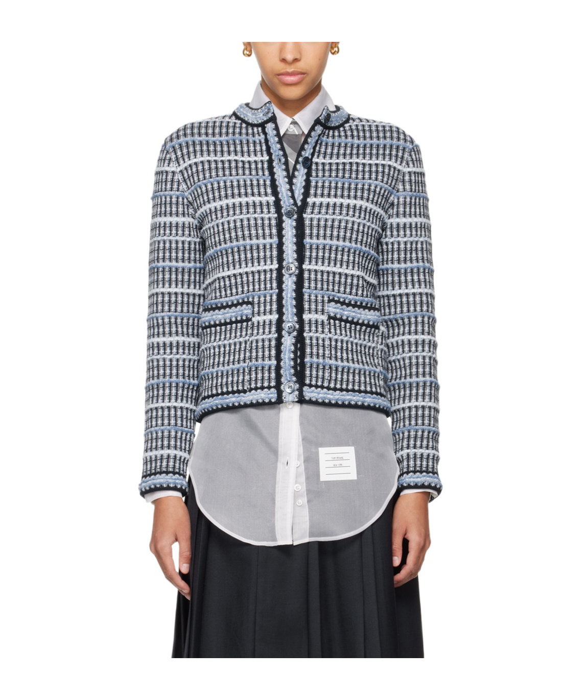 THOM BROWNE CREW-NECK TWEED CARDIGAN