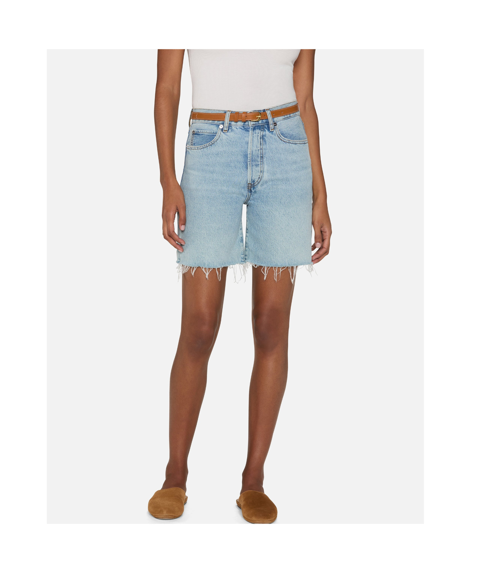 Frame Frayed Denim Shorts In Gray