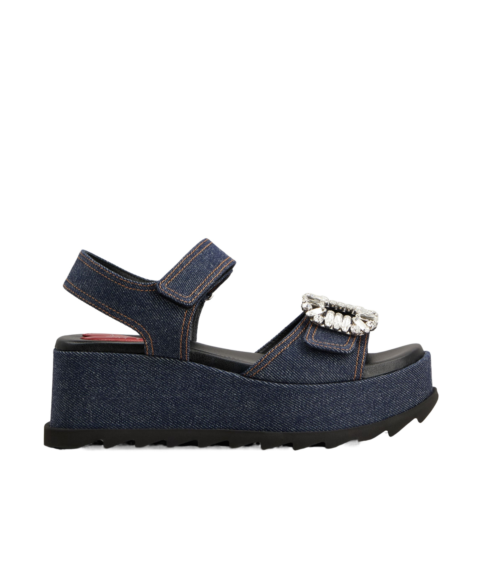 Roger Vivier Denim Strass Wedge Sandals