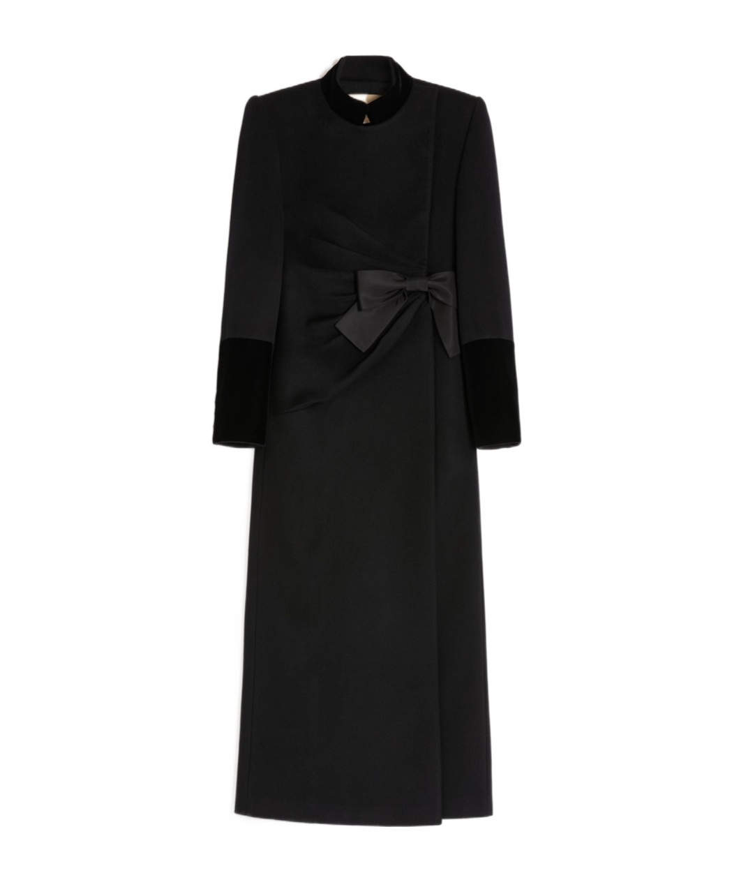 Valentino Velvet Bow Double-breasted Wool-cashmere Long Coat In Black