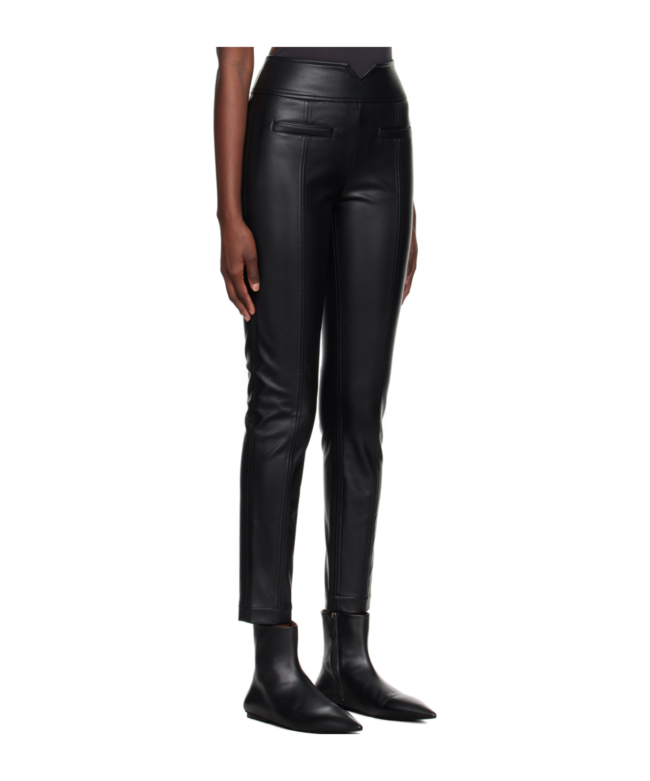 Issey Miyake Black Straight Seams Faux-leather Trousers In Black