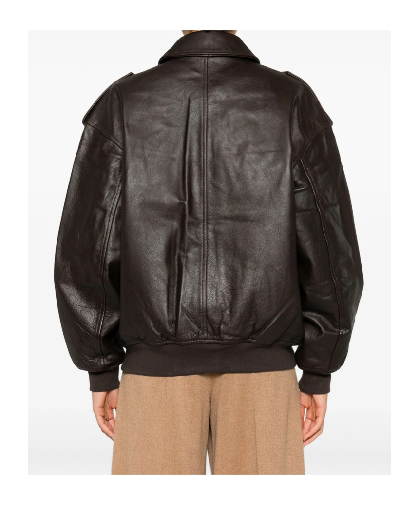The Frankie Shop Zippered Leather Jacket In Brown
