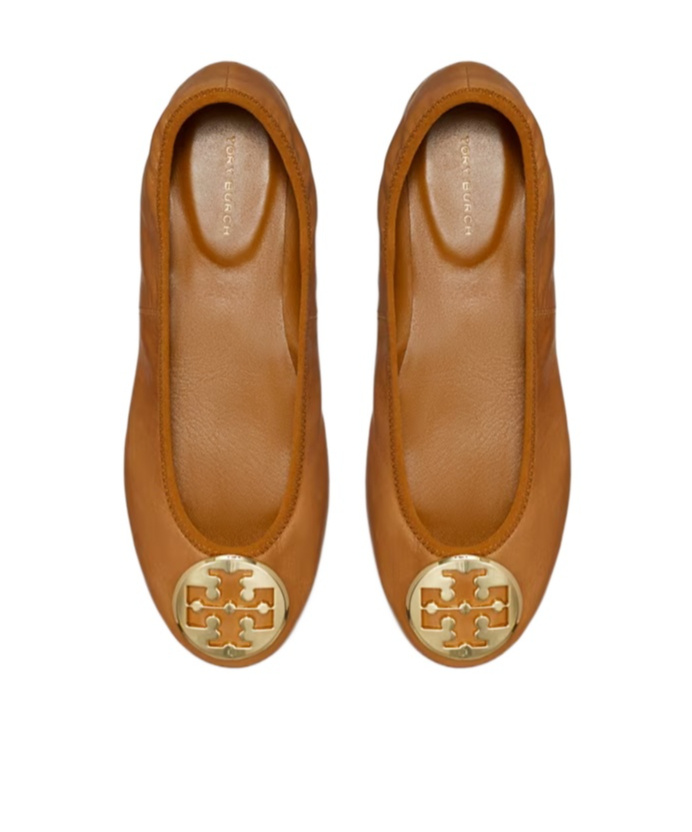 Tory Burch Minnie Travel Ballet With Metal Logo In Brown