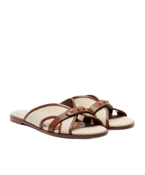Gianvito Rossi Leather-trimmed Canvas Slides In Neutral