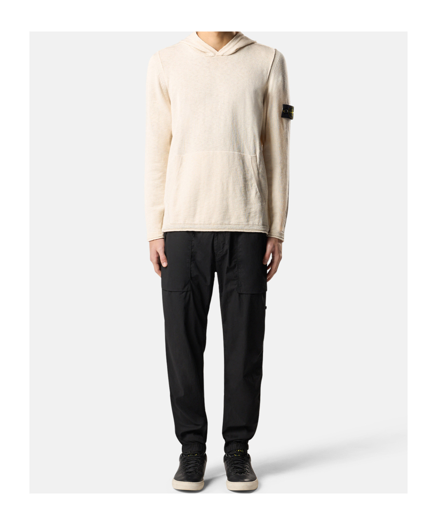 Stone Island Hooded Jumper With Contrast Bands And Bottom Drawstring In Neutral