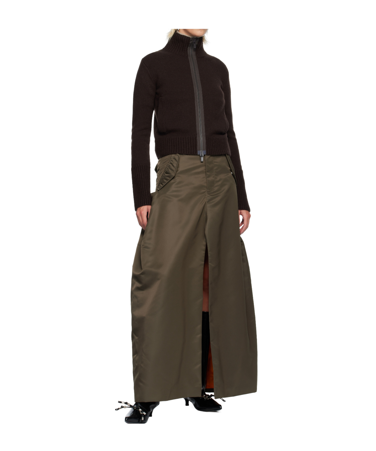 Sacai Loose Wool Knit Sweater In Brown