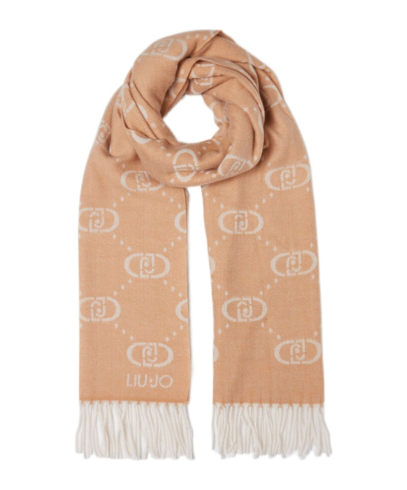 Liu •jo Jacquard Logo Shawl In Brown