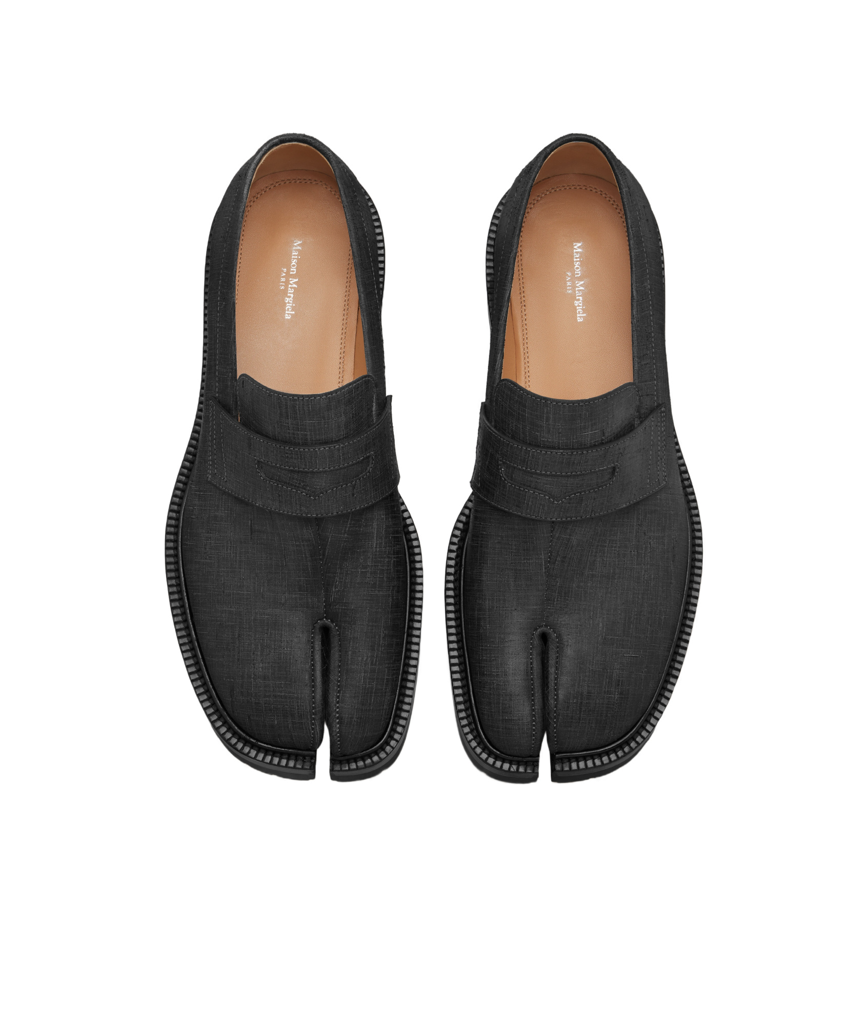 Maison Margiela Scratched Waxy Leather Tabi County Loafer Black In Black