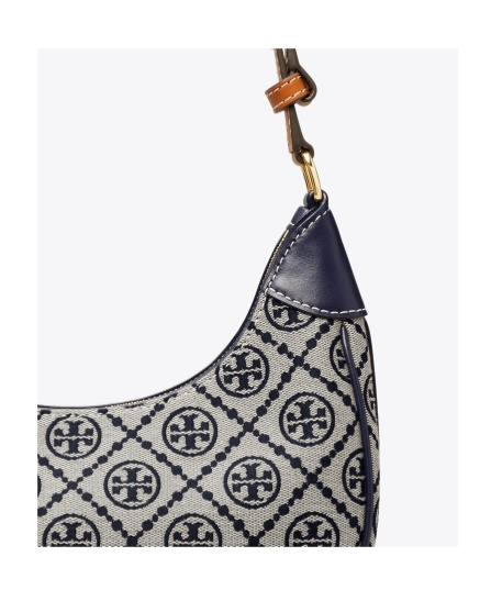 Tory Burch T-monogram Jacquard Crescent Shoulder Bag In Gray