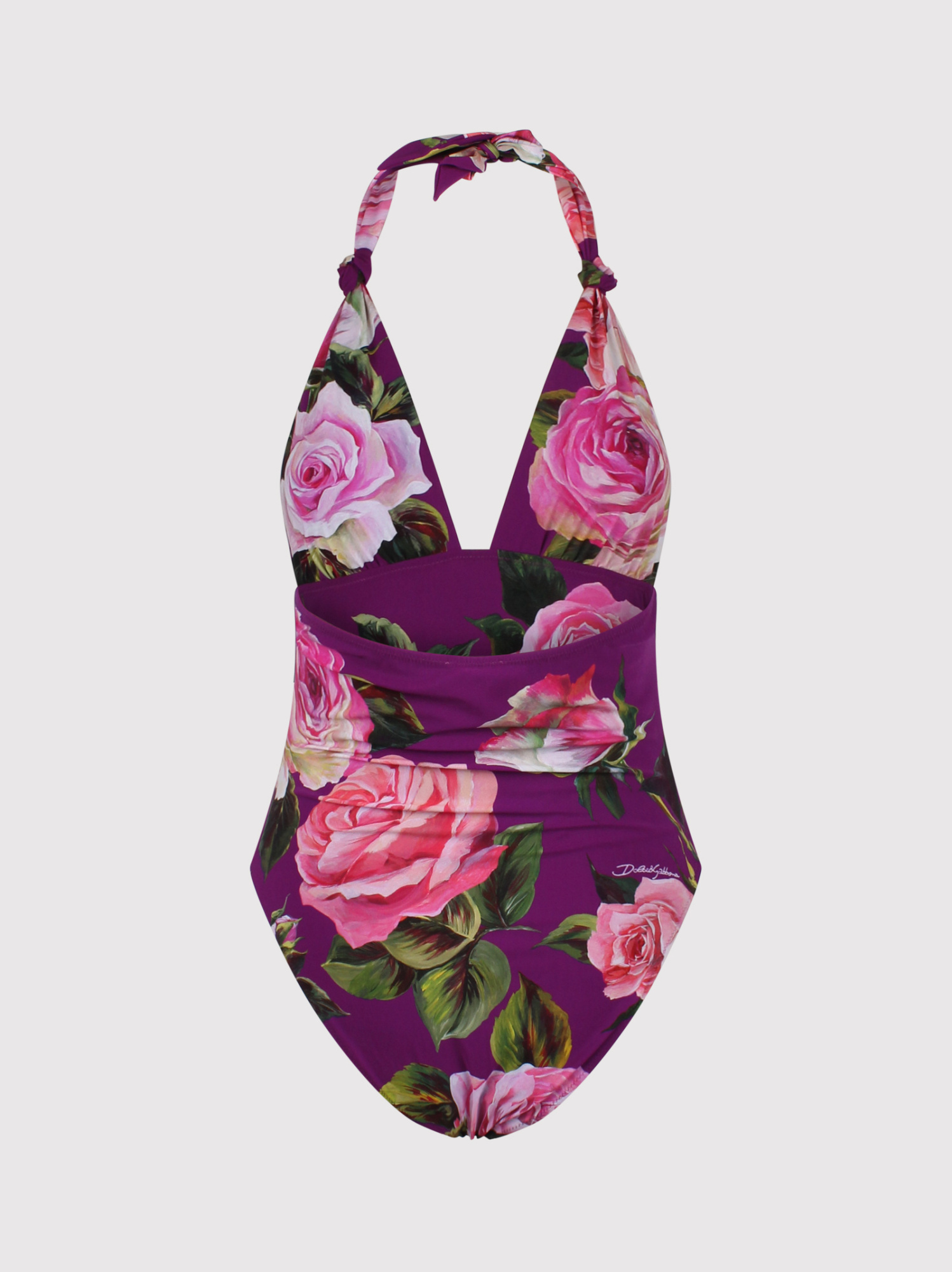 Dolce & Gabbana Embellished Floral-print Knotted Halterneck Swimsuit In Multi-color
