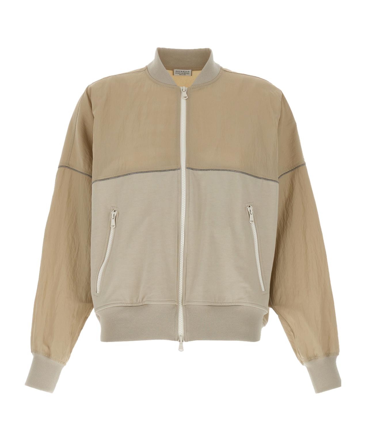 Brunello Cucinelli Panelled Sweatshirt With Ribbed Cuffs And Hem In Nude