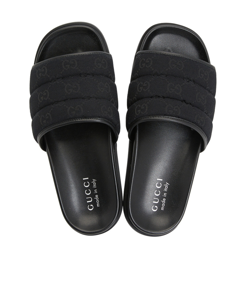 Gucci Gg-patterned Padded Slide Sandals In Black