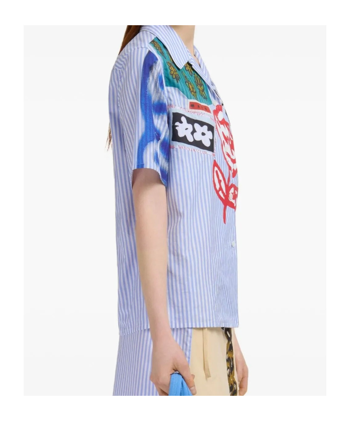 Marni Embroidered Short-sleeved Shirt In Blue