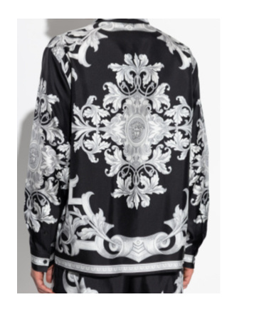 Versace Baroque Pattern Structured Collar Long Sleeves Shirt In Black