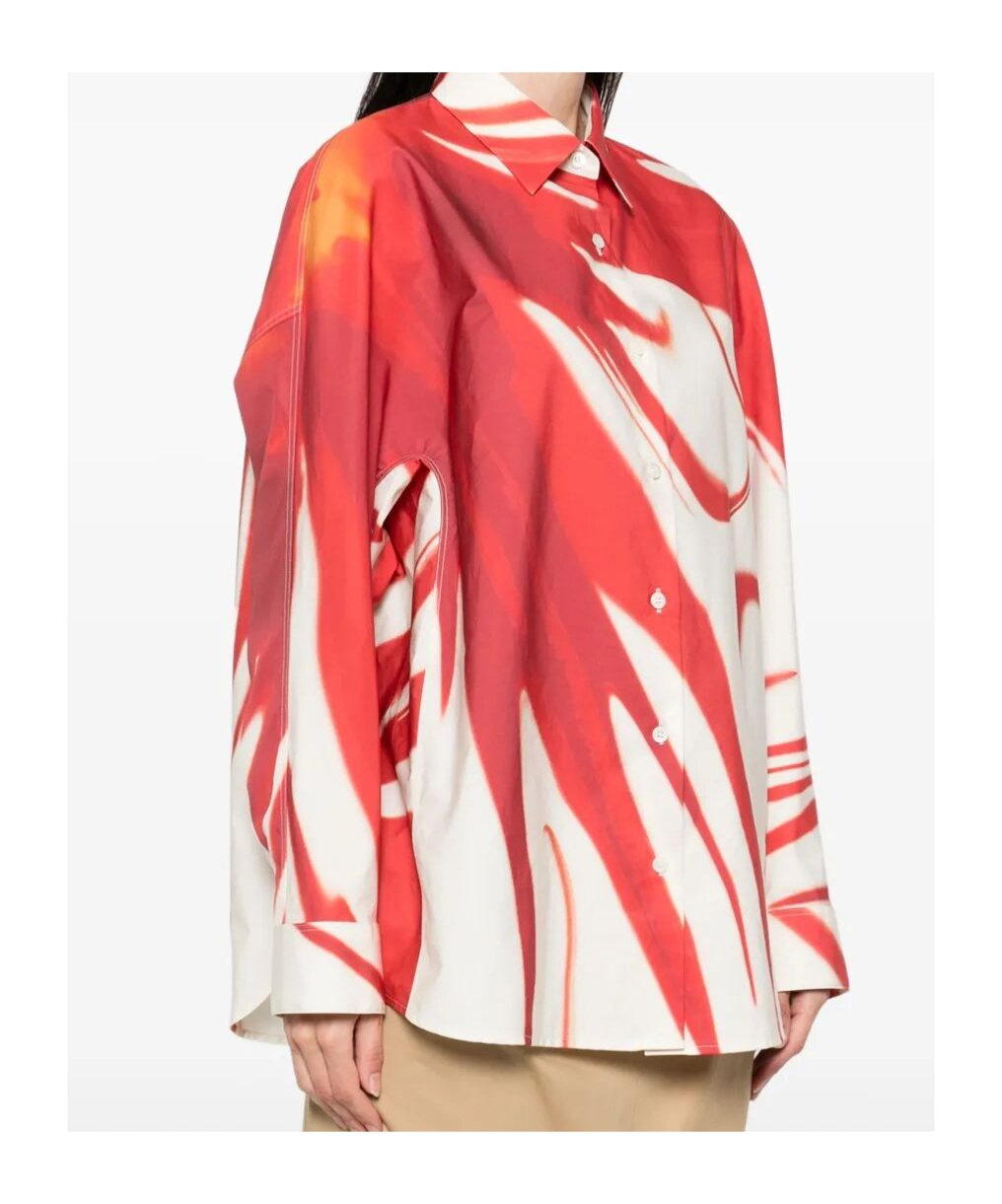 Dries Van Noten Casio Bold Print Collared Neck Shirt In Red