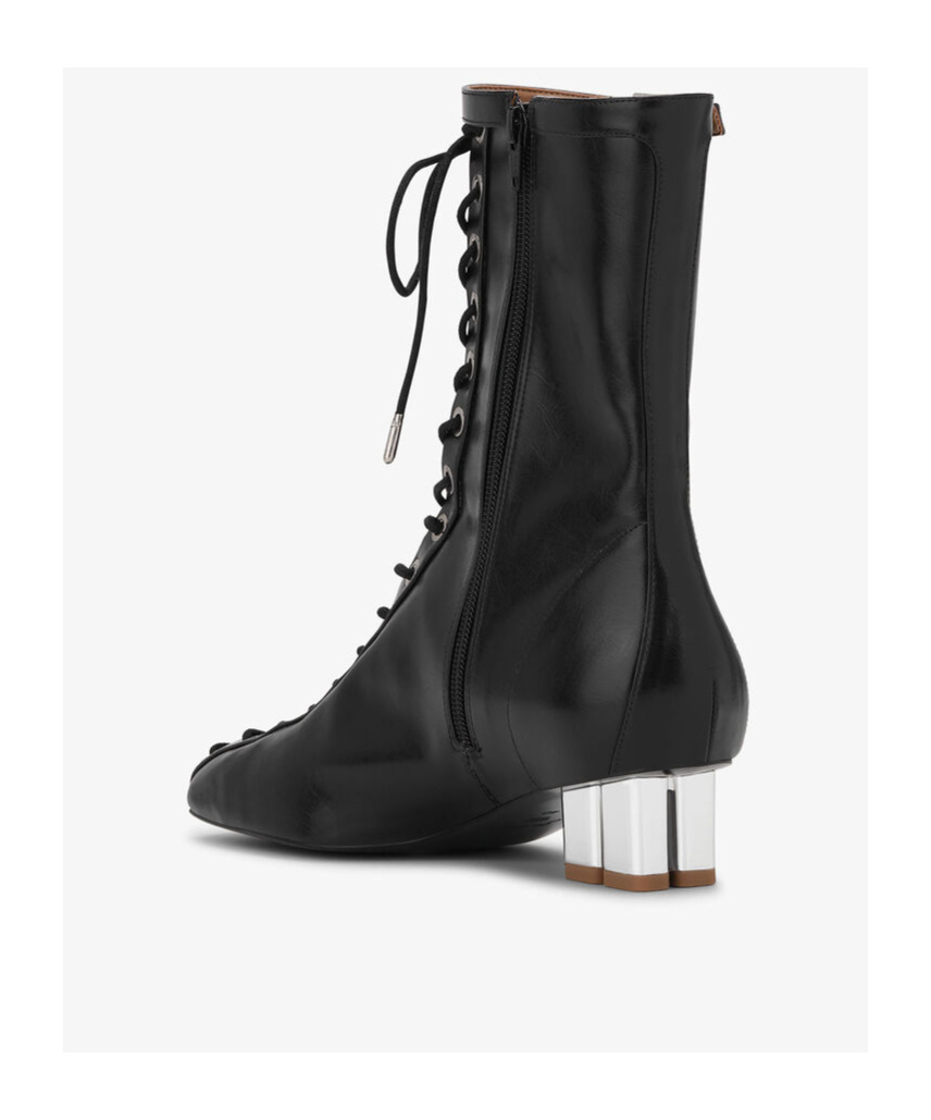 Ganni Black Oleatex Eyelets Lace-up Ankle Boots In Black
