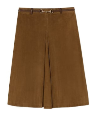 Gucci Women Suede Skirt With Horsebit Detail In Brown