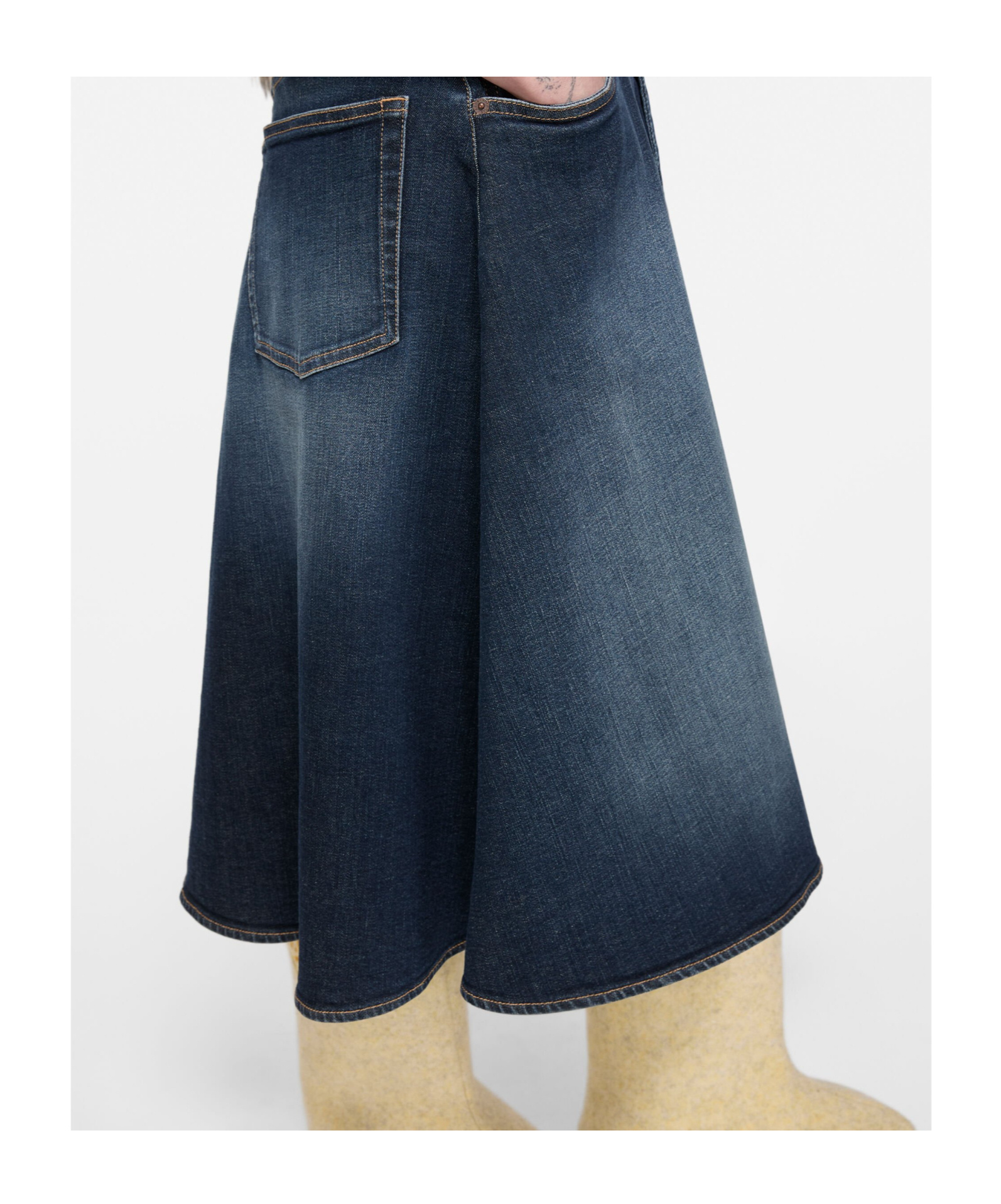 Acne Studios Layered Denim Midi Dress In Gold